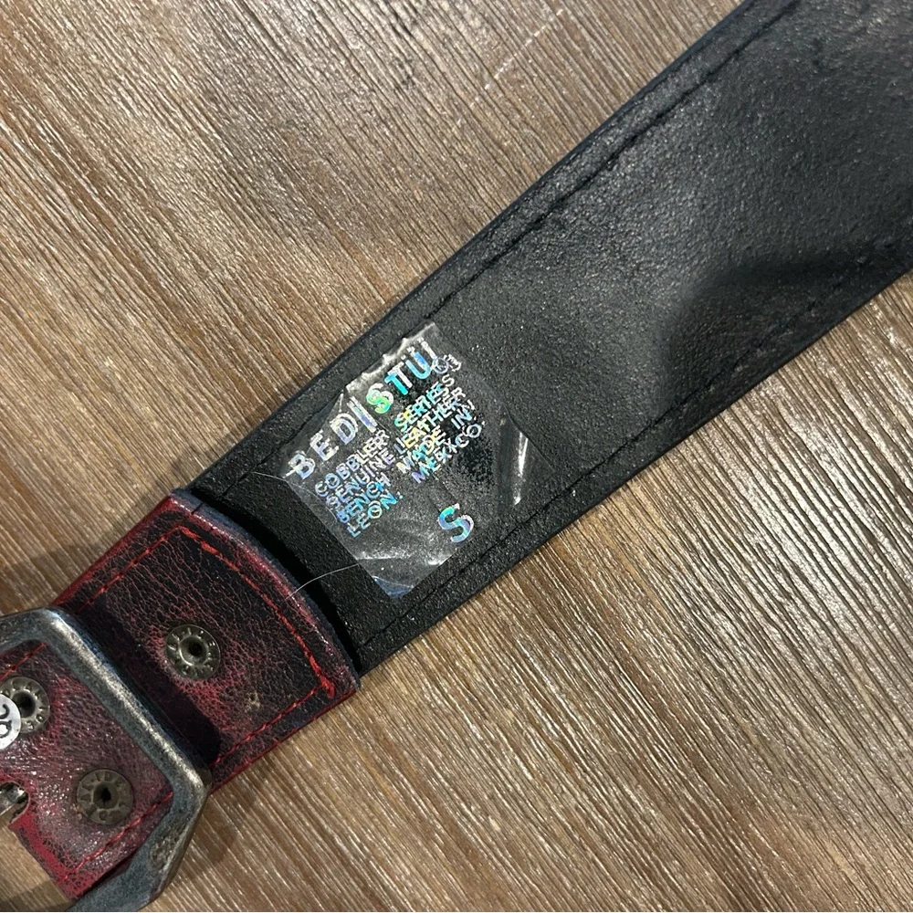 Bed Stu Cobbler Series MOHAWK Embroidered Leaf Leather Belt in red - Picture 6 of 8